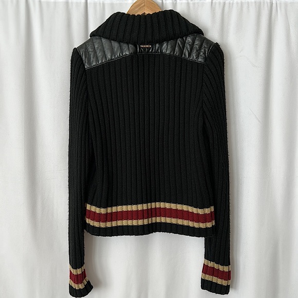 Davoucci Vintage Black Leather and Knit Long Sleeve Jacket Coat **Size L** - Picture 2 of 6